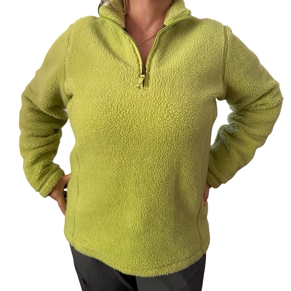 Lands End Light Green Sherpa Fleece Pullover Half Zip Womens Medium Gorpcore